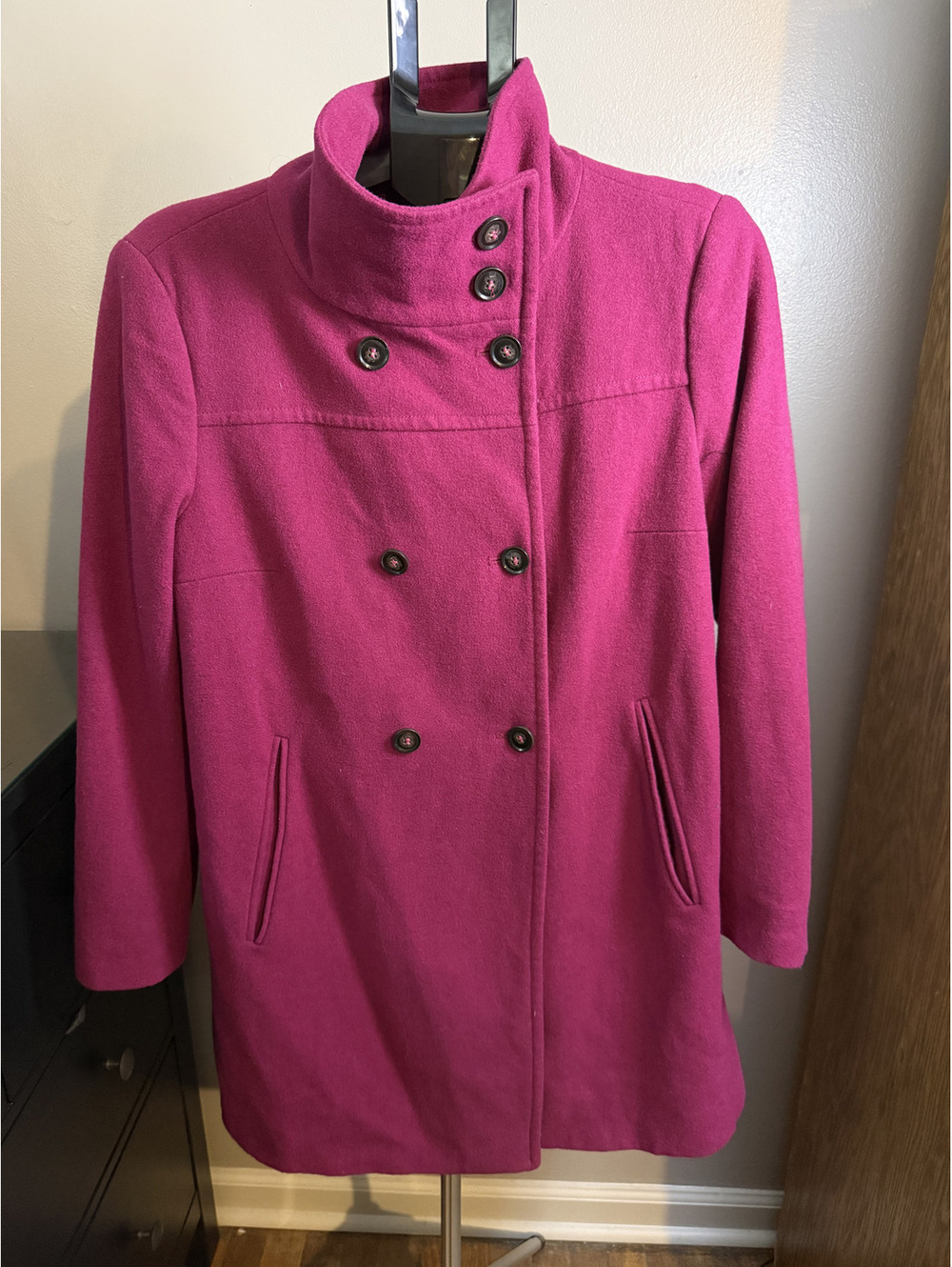 United Colors of Benetton Fuchsia Wool Blend Double Breasted Coat US 12
